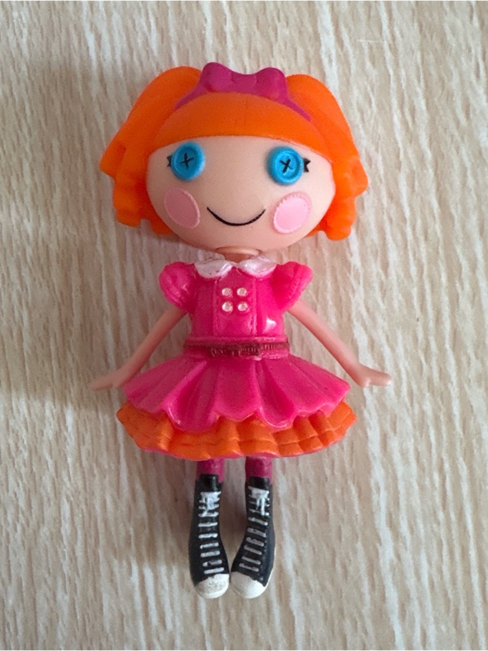 Pink and Orange Doll Figurine Kids Toy - Cute Button-Eye Dress